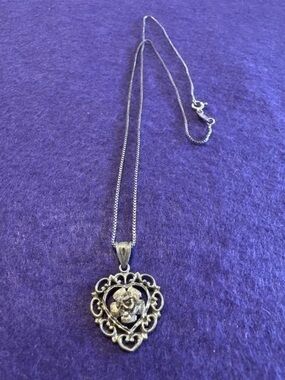 18” Sterling Silver Filigree Floral Heart Pendant Necklace - 4.12g SA 925 Italy